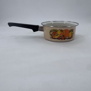 Sears Merry Mushroom Vintage 1970s Enamel 1 Quart Saucepan No Lid Orange Yellow